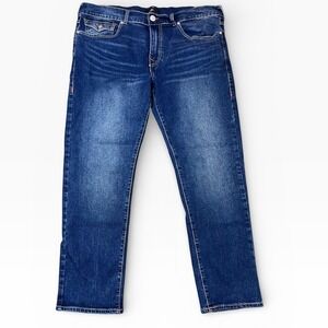 True Religion Geno Relaxed Slim Jeans Mens 36x29 Dark Wash Whiskered Western